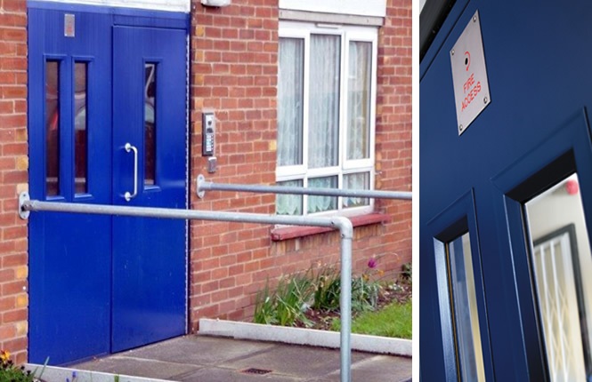 RSG8300 steel fire doors with access control system on communal entrance in London.